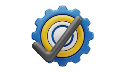 3D Checkmark on Gear Symbol