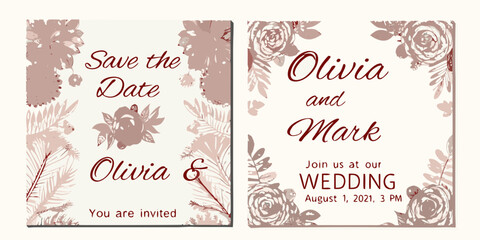 Elegant wedding save the date cards with floral design and romantic script