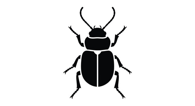 A strikingly simple black beetle illustration with prominent antennae and a defined body silhouette
