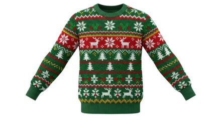 Vibrant Christmas sweater with festive reindeer and snowflake patterns