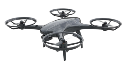 Black drone with four rotors isolated on a transparent background quadcopter unmanned aerial vehicle
