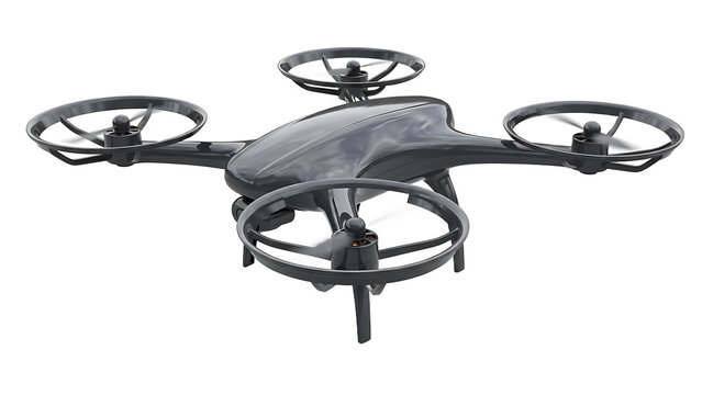 Black drone with four rotors isolated on a transparent background quadcopter unmanned aerial vehicle