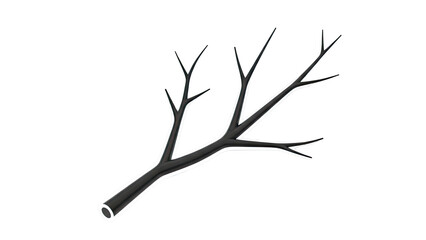 Black bare tree branch with white outline on a light gray background