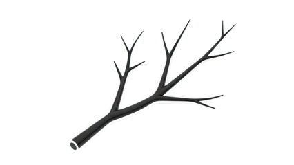 Black bare tree branch with white outline on a light gray background