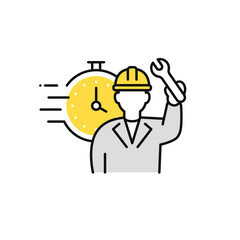 時計と現場作業員のシンプルなベクターアイコンイラスト