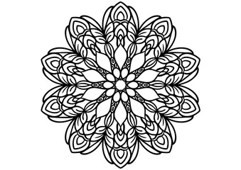 Intricate Floral Mandala Line Art Symmetrical Black and White Design