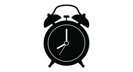A stark black silhouette of a classic alarm clock displaying time a symbol of routine silhouette