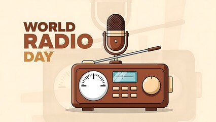 World radio day illustration with vintage radio and microphone
