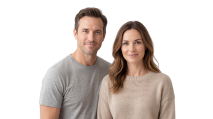 Smiling Caucasian Man and Woman Posing Together on White Background