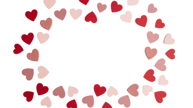 Red and Pink Heart Confetti Frame on White Background - Powered by Adobe