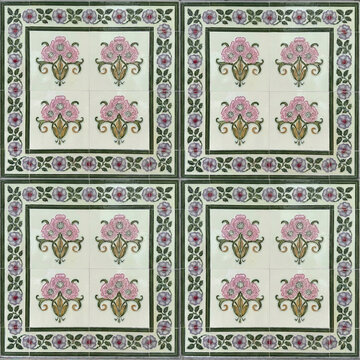 Vintage Peranakan Majolica Tile Seamless Pattern. Pastel Floral Ceramic Texture for Singapore Heritage and Straits Chinese Design.