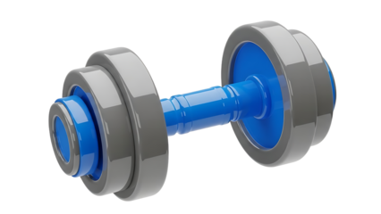 Blue and gray dumbbell with two weights isolated on a transparent background weightlifting