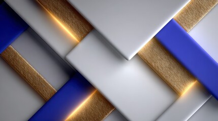 Interwoven white, blue, and gold metallic panels create a sophisticated geometric pattern, conveying premium quality and elegance for branding, packaging, and corporate design.