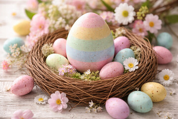 Generative AI Easter Eggs in Pastel Colors Holiday Concept