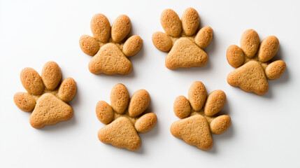 paw shaped cookies on white background, cute animal paw biscuits flat lay, homemade paw cookie dessert
