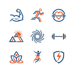 Fitness and wellness icons in vector style for various applications