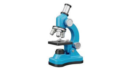 Blue microscope with silver accents isolated on a transparent background science laboratory