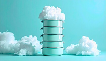 Surreal Cloud Concept With Blue Containers
