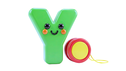 Cute Green Letter Y with Smiling Face and Yo-Yo Toy