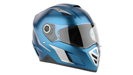 Blue motorcycle helmet with visor and white accents isolated on a transparent background