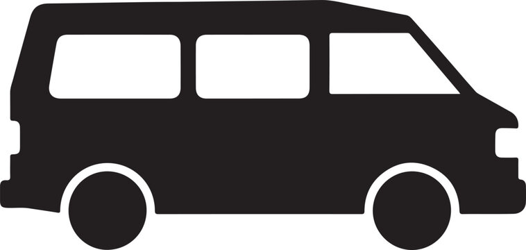 Black silhouette of a minivan on a white background