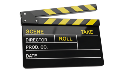 Clapper board with yellow and black stripes isolated on a transparent background prop