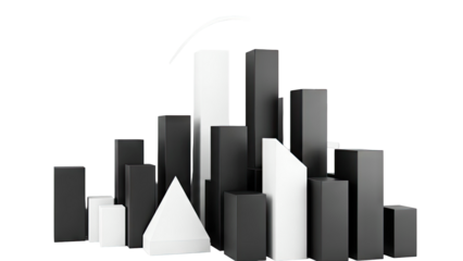 Abstract Geometric Sculpture with Black and White Cubes and Pyramid