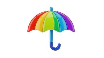 Colorful plastic umbrella with rainbow panels isolated on a transparent background