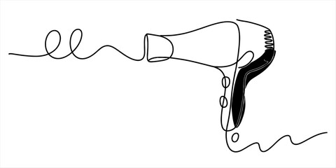 Minimalist continuous line drawing depicting a hairdryer for hair styling Vector, illustration