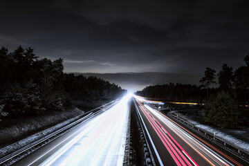 Long Exposure Traffic on a Night Highway with Light Trails