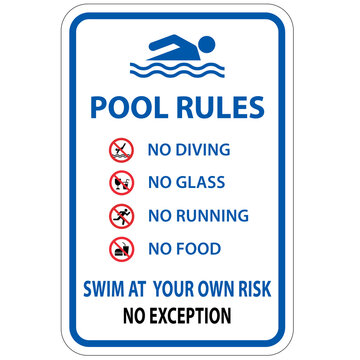 Pool Rules Sign No Diving No Running No Food No Glass