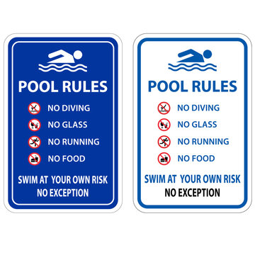 All Pool Rules Sign No Diving No Running No Food No Glass