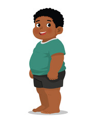 Obese little African boy standing with smiling expression

