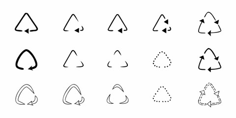 Collection of various recycling symbol outlines in a grid arrangement