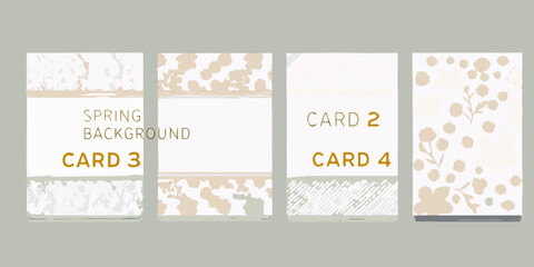 Four rectangular cards with spring themes and text arrangements are displayed