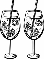 Two glasses of sparkling citrus beverage with lemon slices and straws