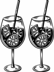 Two glasses of refreshing lemonade with lemon slices and drinking straws