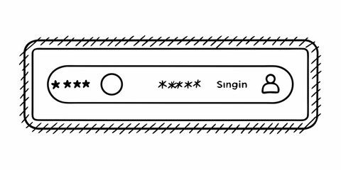 A black and white sketch of a rectangular frame with symbols and text