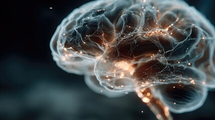 Neural network data visualization overlayed on human brain, futuristic mental interface, brain activity analytics, human-AI cognitive fusion, intelligent thought tracking visualization