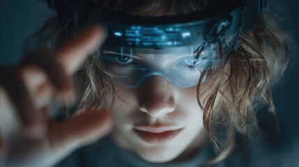 Person controlling smart device with brain-wave sensor, neural signal interface, wearable EEG tech, futuristic mind control gadget, cognitive command technology, thought-driven interaction