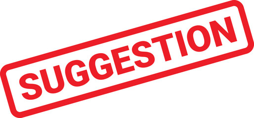 Red Suggestion Rubber Stamp Icon with Bold Font on White Background, Angled View