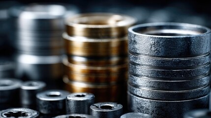 Piston and industrial engine metals close-up texture of powertrain elements used in automotive visualizations heavy machinery and mechanical schematics