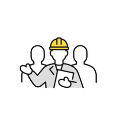資料を持って案内をする現場作業員のシンプルなベクターアイコンイラスト