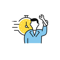 時計と作業員のシンプルなベクターアイコンイラスト