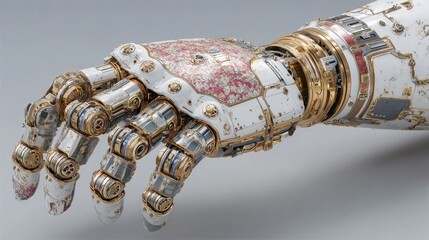 Robotic joint rivets and plate connections mechanical limb surface with detailed joints tech components used for android or exoskeleton designs