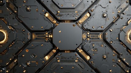 Sci-fi panel lines and seams industrial surface design with glowing elements mechanical plates used in spaceship interiors or future tech props