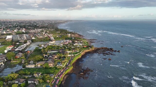 Bali beach called Prerenan north of Canggu I have recorded this drone footage at first sunlight at 5am, waiting for the sun to come up over the horizon, hitting all the notes from pink to orange, whil