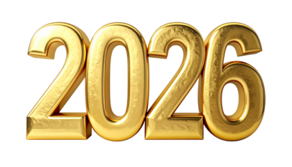 Luxury Gold 2026 Minimal Typography Transparent Background PNG