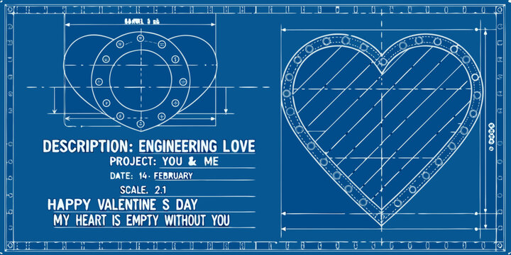 Blueprint of hearts engineering love valentine s day and romantic design