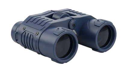 Night vision binoculars with dark blue plastic body isolated on a transparent background
